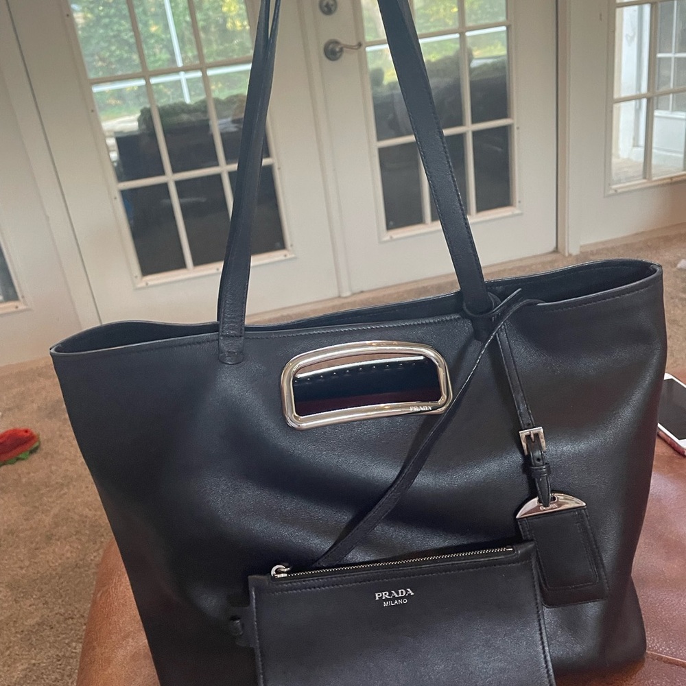 Prada Black Leather Tote Bag